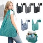 4 Sacs De Courses Réutilisables Pliables - 46x35cm Déplié, Polyester, Motifs Colorés, Légers, Pour Voyage, Shopping - 2