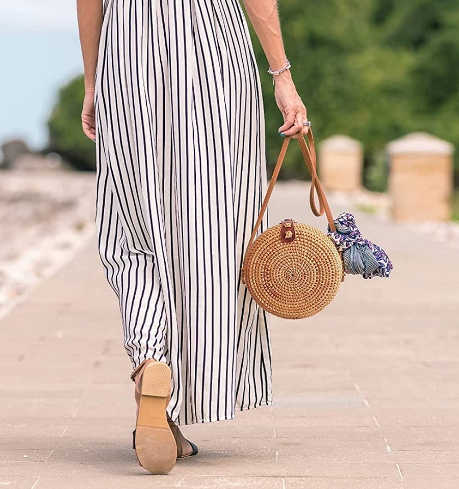 sac en paille rond rotin naturel